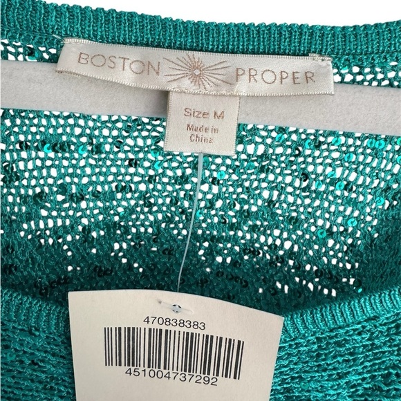 NWT Boston Proper Aqua Sequin Cold Shoulder Summer Top Date Night Outfit Medium - Picture 4 of 5